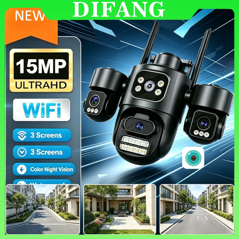 iCsee 15MP WiFi Camera 3 Lens Triple Screen Auto Tracking IP66 Waterproof Outdoor Dual Lens Security CCTV Surveillance Cam
