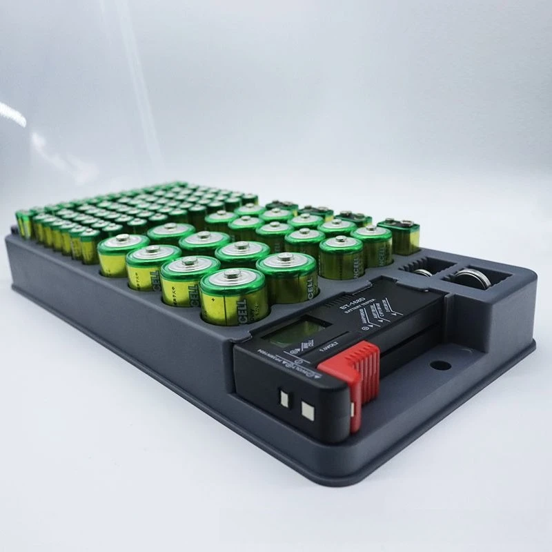 

Battery storage box with cover, battery finishing 9V button battery.