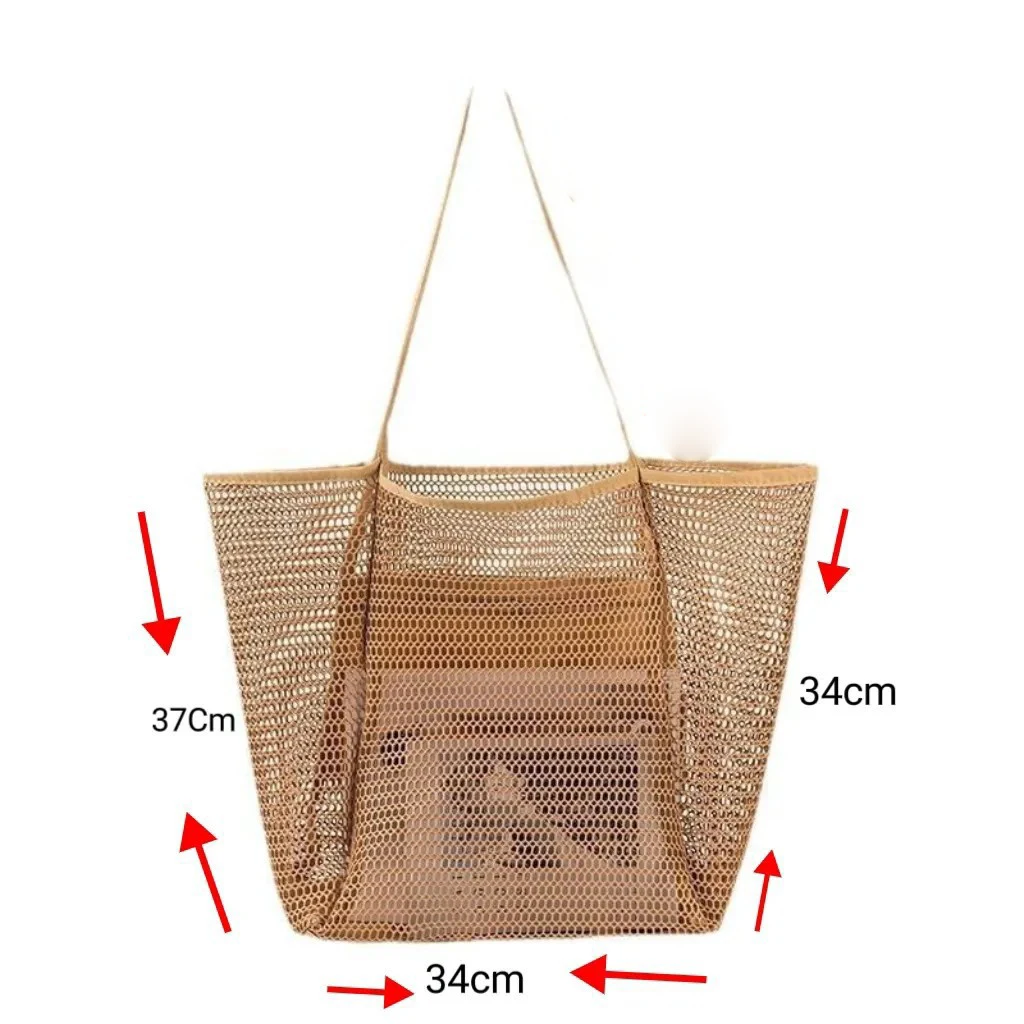 Large Capacity Mesh Beach Tote Bag for Women Minimalist Design Wire Mesh Handbag with Inner Pocket Lightweight Foldable for Beac
