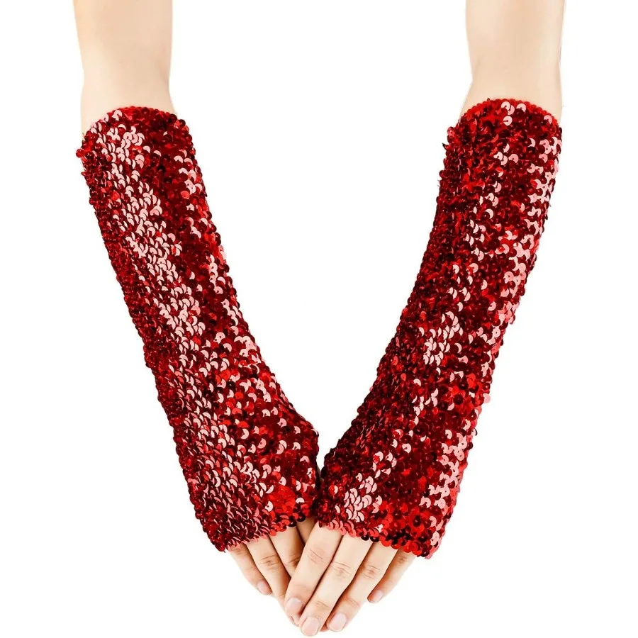 JISEN paillettes brillantes manchons chauffe-bras gants sans doigts extensibles pour les événements de mode concerts et tenues de nuit scintillantes M