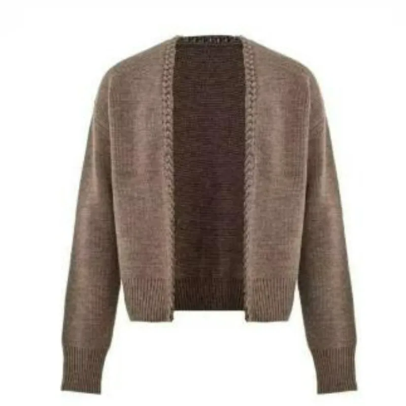KIDWHXR Herbst Herren Strickpullover Streetwear V-Ausschnitt Herren-Cardigan Retro Einfach Einfarbig Schlank Langarm Vielseitiger Herrenmantel – Detail 8