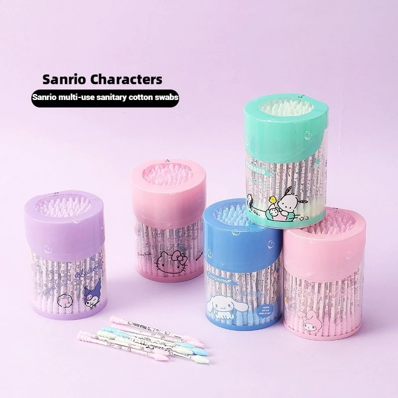 Sanrio Kuromi Melody Hello Kitty Cotton Swab Multifunctional Spiral Double Head Cleaning Disposable Cotton Swab Cute Ear Picking