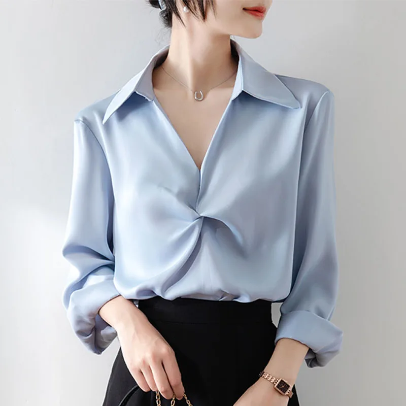 Fashion Turn Down Collar Women Shirt Solid Long Sleeve Shirt Blouse Women Tops Camisas Blusa Blusas Camisas De Mujer Shirts M959