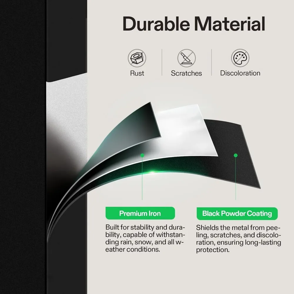 درابزين خارجي بأربعة خطوات للسلالم، 47.5 × 39، درابزين حديد غير لامع مع منحنى واحد، مناسب لخطوات 1-4 درج من الحديد المطاوع #4