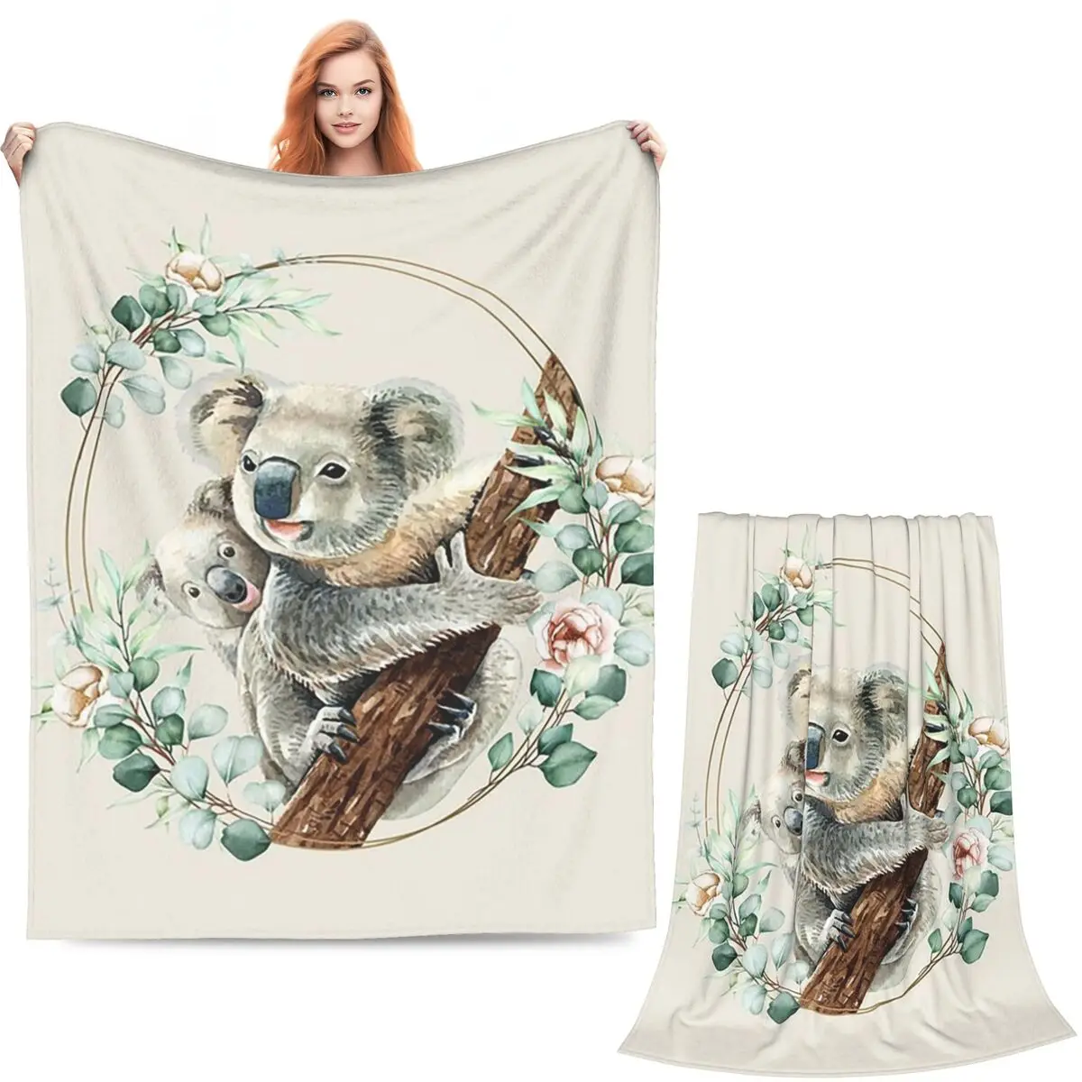 Baby Koala Bear Hug A Branch Blankets Soft Warm Flannel Throw Blanket Bedspread for Bed Living room Picnic Travel Home Couch