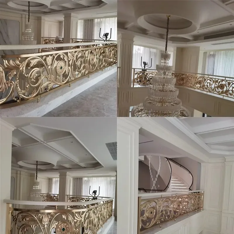 Custom Size European Classic Modern French Wrought Iron Aluminum Brass Balustrade for Villa Mall Staircase Balcony