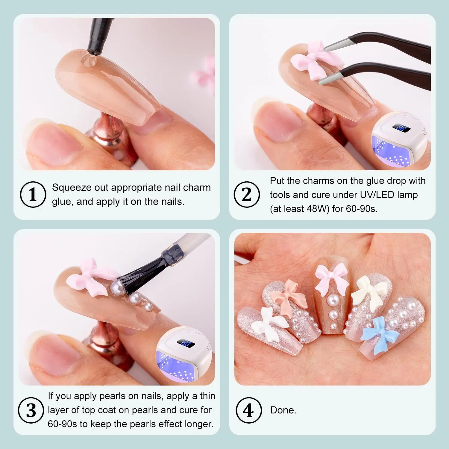 12grid/box Mixed Bowknots Nail Art Decorations 3d Resin Charms Kawaii White Pink Bow Rhinestone Nail Art DIY Manicure Tools