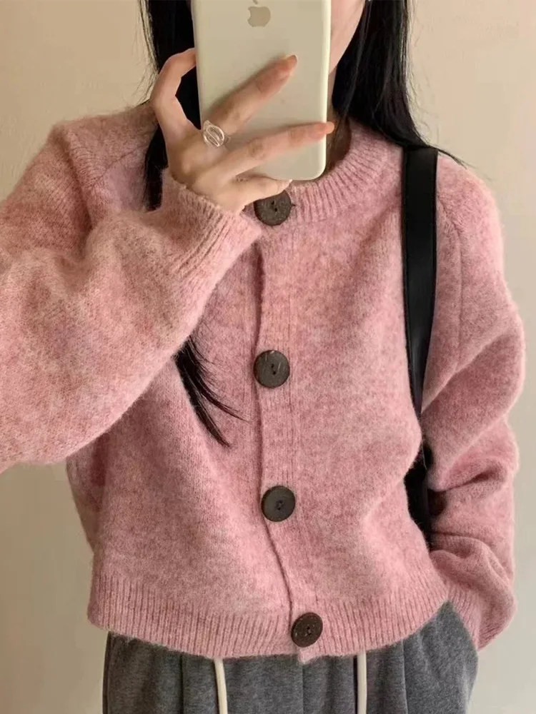 Sweter Cardigan Tebal Kasual Musim Gugur Musim Dingin Wanita Model Baru Fashion Kancing Satu Lengan Panjang Mantel Sweter Pakaian Musim Dingin