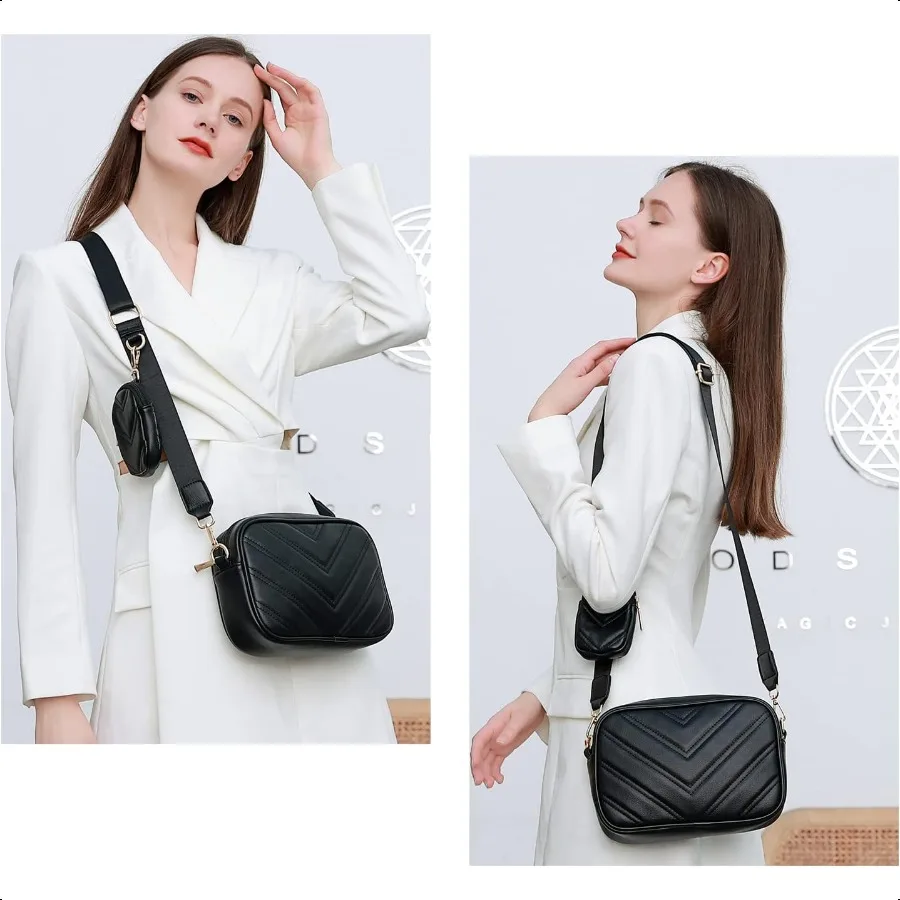 Herald Chevron Quilted Small Crossbody Bag with Coin  Women Square Camera Side Shoulder 2 Size Handbags