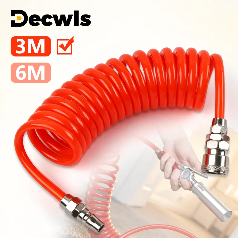 3M 6M Pneumatic Tools Hose Compressor Air Tools Spiral Shape PU Tubing Quick Coupling Pipe JP Type for Air Duster and Spray gun