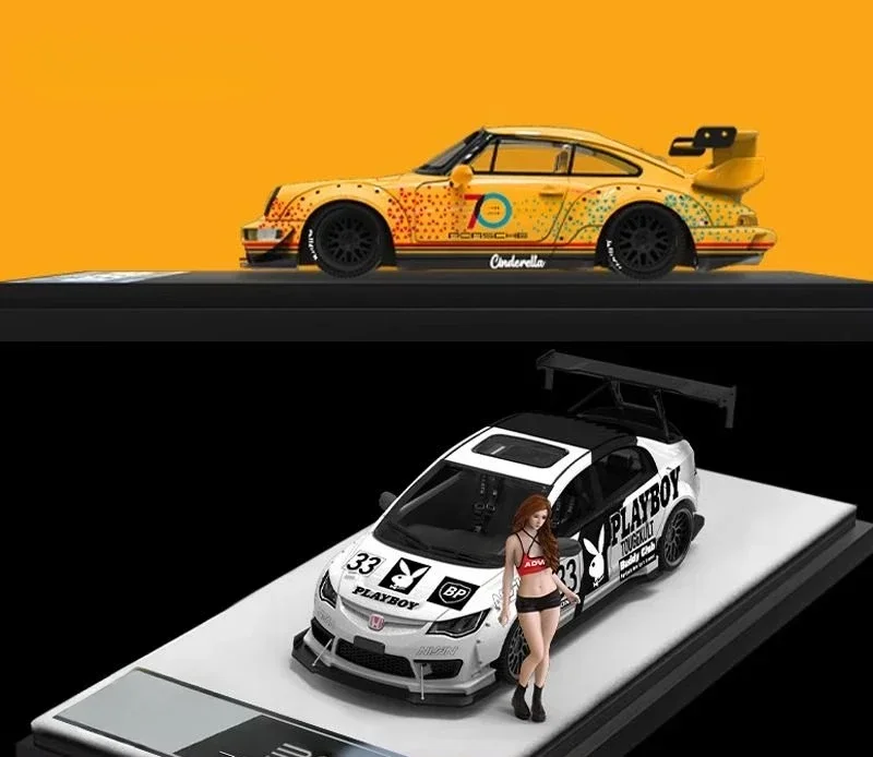 BSC 1:64 Porsche RWB964 GT Rear Wing Honda Civic Type R FD2 Alloy Car Model