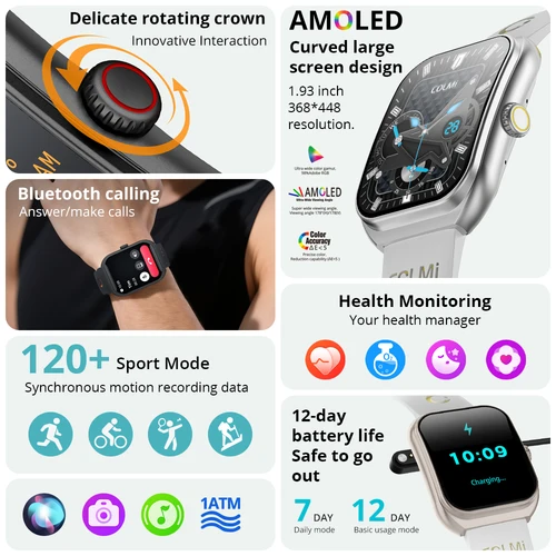 Imagen 2 del producto COLMI P86 1,93 ""AMOLED Smartwatch hombres administrador de salud Bluetooth llamada IP68 impermeable reloj inteligente mujeres para teléfono Xiaomi iOS