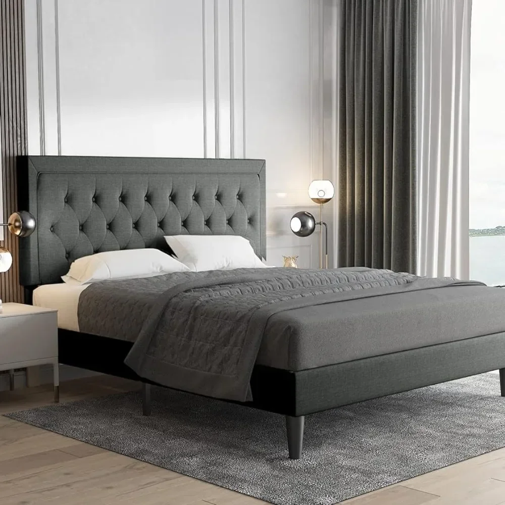 

Bed FrameBed Frame, Large Buttons, Tufted Platform/fabric Upholstery With Adjustable Headboard/wooden Slats To Support The Bed F