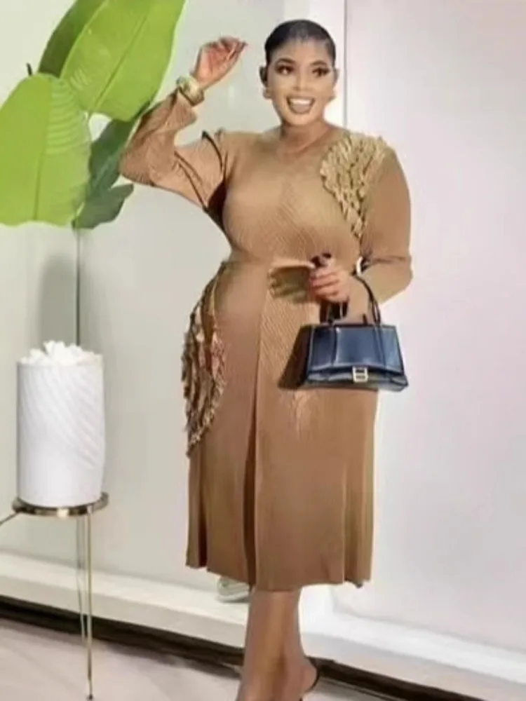 Miyake 2025 automne nouveau plissé bronzant frangé fleur col en v à lacets femmes tenue décontractée