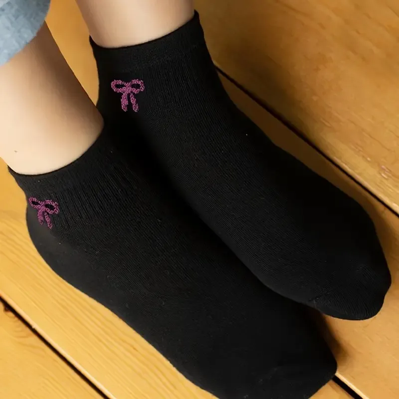 5/10 Paar Damen-Socken mit niedlichem Schleifenmuster, mittellange Socken für Frühling und Sommer, schweißabsorbierend, atmungsaktiv, weich und bequem, Freizeitsocken – Detail 6