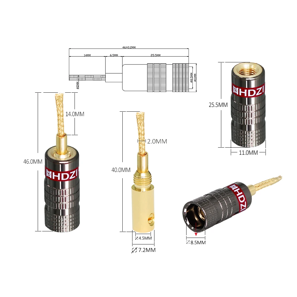 HHDZI 4MM Flex Pin wtyki bananowe pleciony drut Adapter wtyki bananowe głośnikowego do przewodów głośnikowych, systemów dźwiękowych, Receivers-6PCS