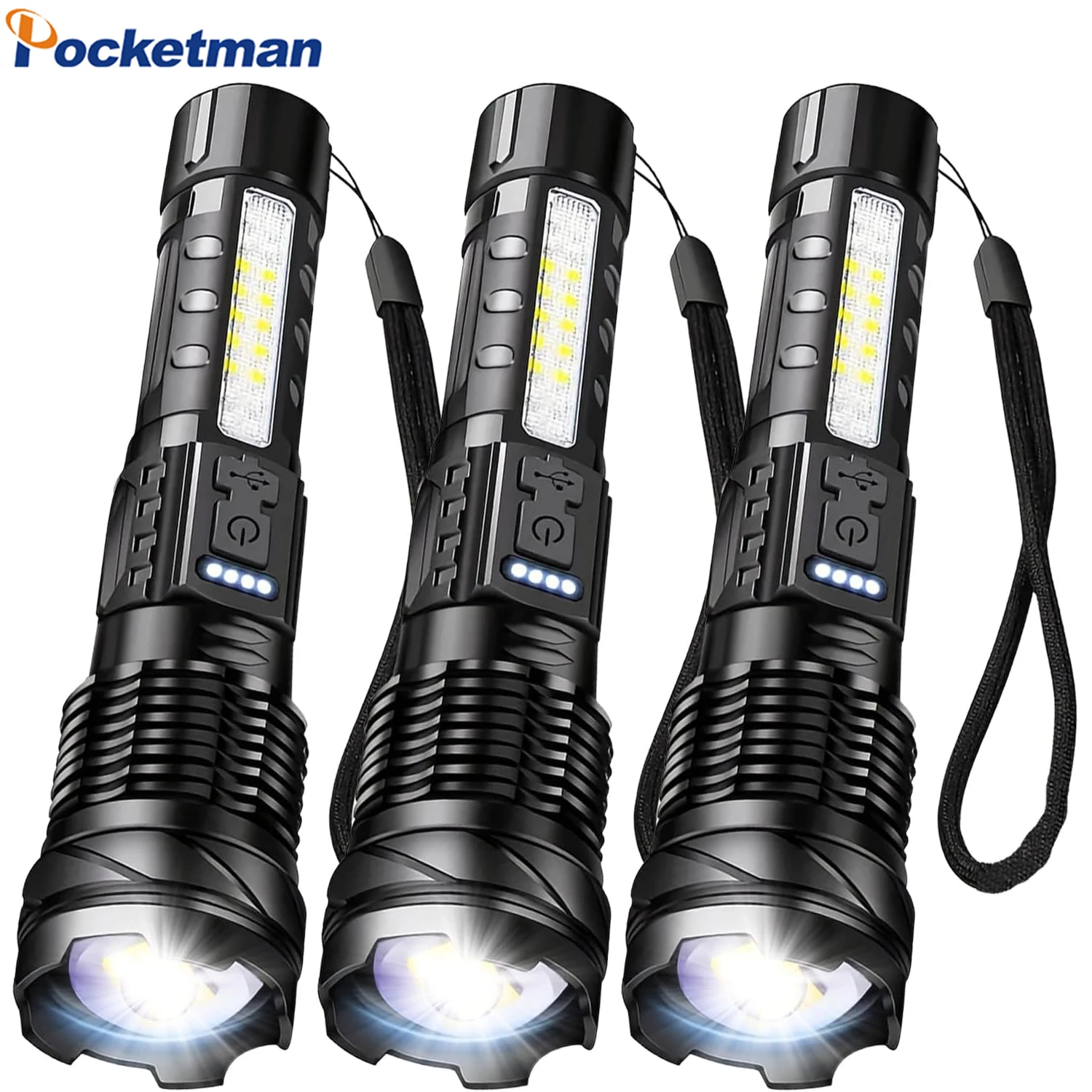 

P50 LED Flashlight Rechargeable Bright Zoomable LED Flashlights with High Lumens and 7 Modes Powerful Emergency Torch 1-3 Pack