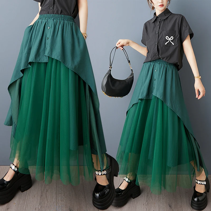 

Faionable Me Сращивание Асимметричная эластичная юбка с высокой талией Повседневный универсальный дизайн Sensation f-длина ...