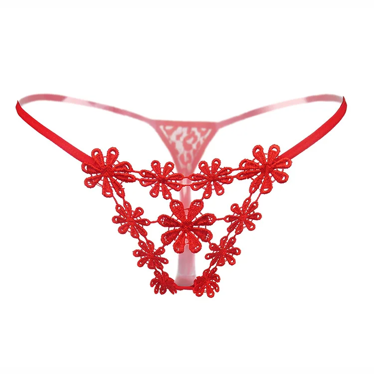 

Flower embroidery sexy thong pants female low waist SAO sexy underpants hollow temptation hot T word pants