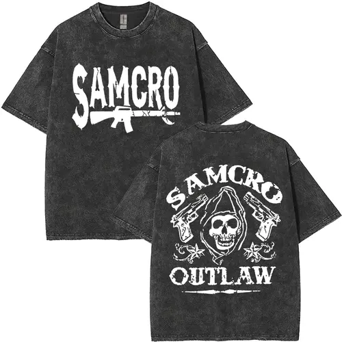 Imagen 2 del producto Camiseta limitada de Anarchy Son Samcro Vintage Wash, camiseta informal de Hip Hop Rock con esqueleto para hombre y mujer, Top de manga corta