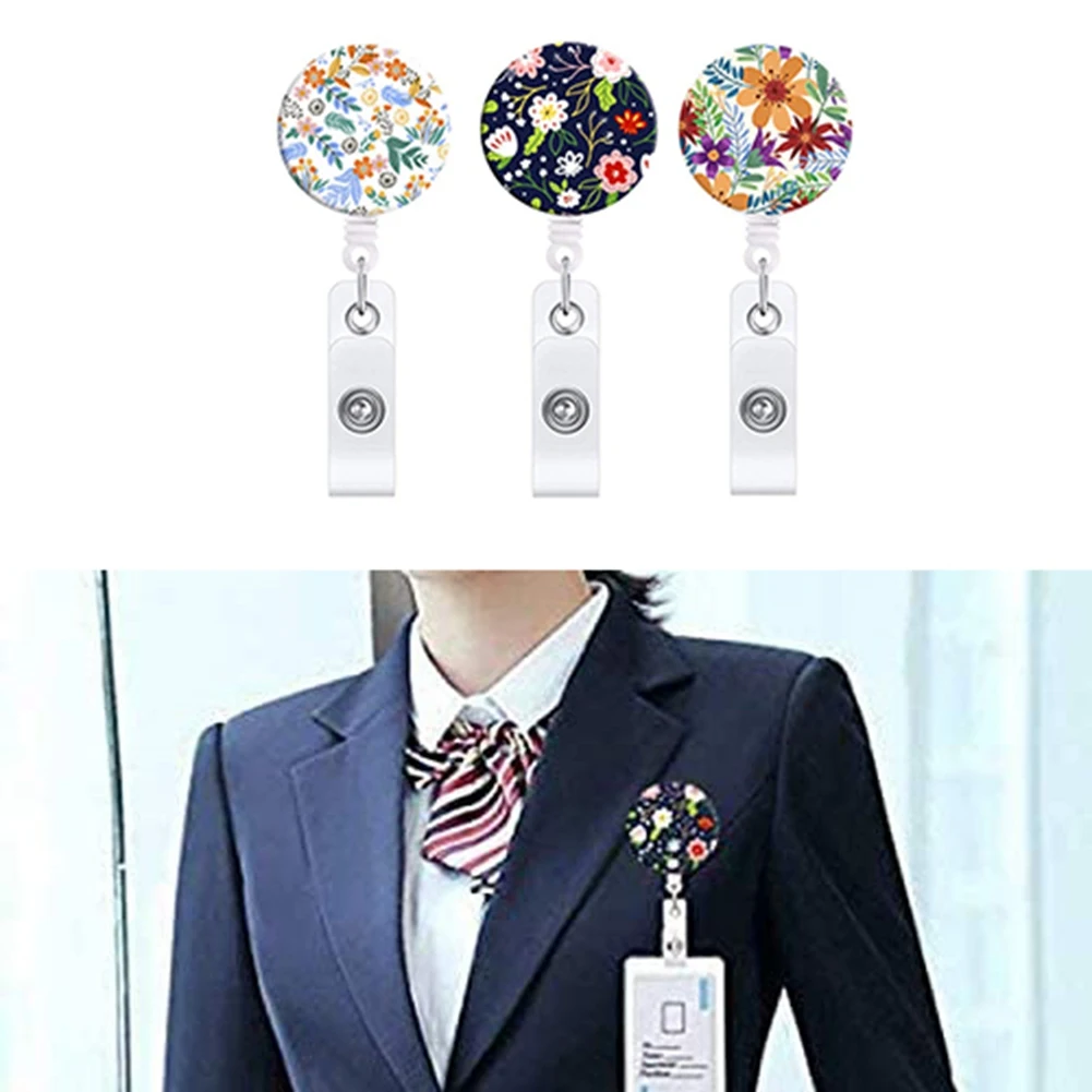 3PCS Badge Reels Retractable Flower Badge Holder with Alligator Clip Id Name Tag Holders for Office Worker Nurses