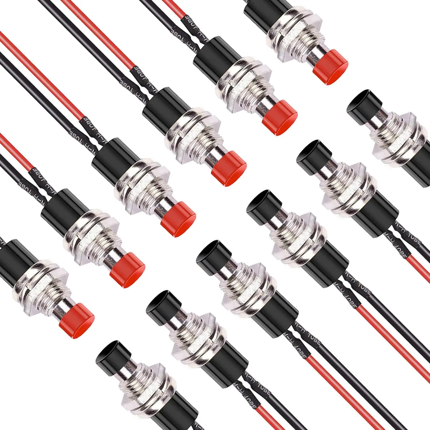 6Pcs 1A 250V AC 2 Pins SPST 6 Colors Normal Open Mini Momentary Push Button Switch with Pre-soldered Wires