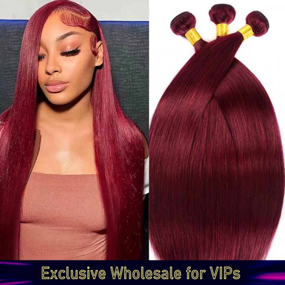 99J Human Hair Bundles Red Bundles Burgundy Straight Human Hair Bundles Grade 12A Remy Hair 3 Bundles Wine Red Straight Bundles