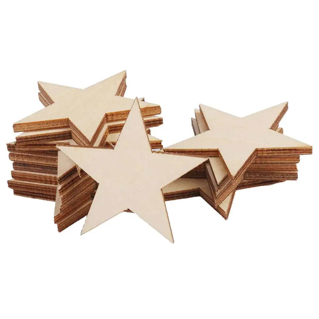 10pcs Unfinished Wood Cutout Star Shaped Wood Pieces for Wooden Craft DIY