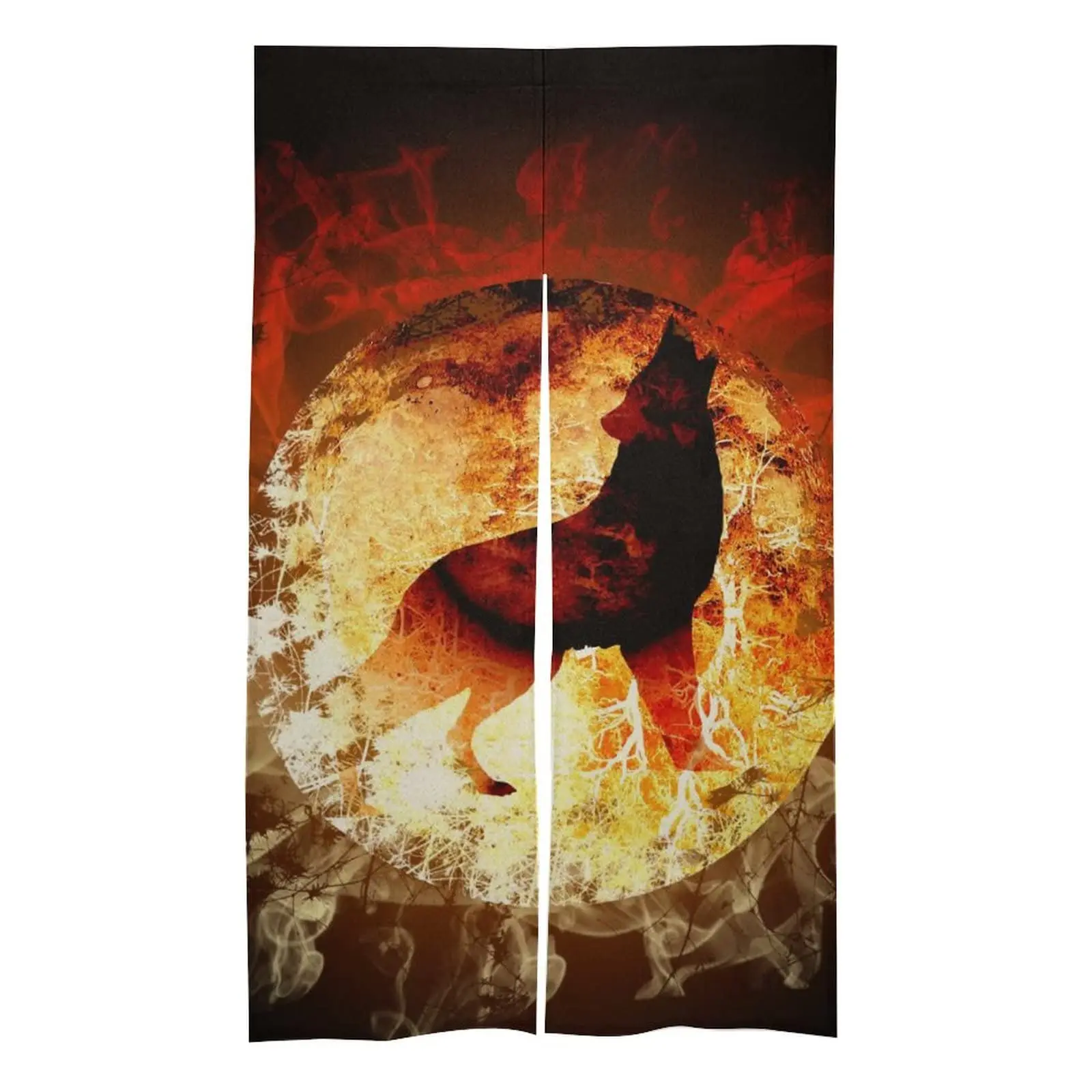 Fire Wolf Locked in A Moon Doorway Curtain for Closet Japanese Style Thermal Insulated Hanging for Door Kitchen Room