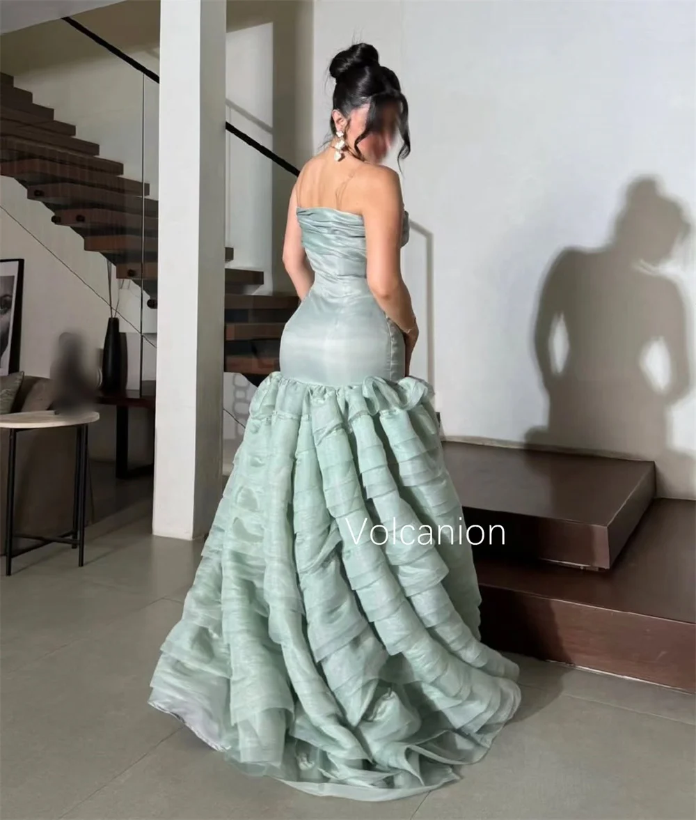 ที่กําหนดเอง Organza Ruffle ชั้น Strapless ทรัมเป็ตชุดยาว Bespoke โอกาส Elegant คุณภาพสูงชุดราตรีอย่างเป็นทางการ