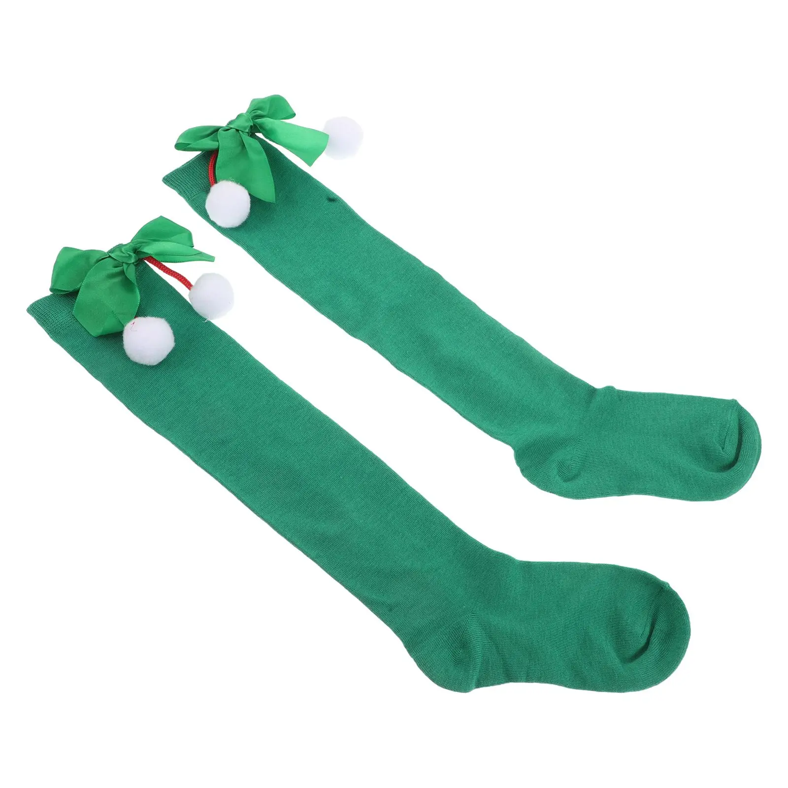 

1Pcs Irish Girls Socks Novelty Patrick Polyester Cute Bow Pompom Shamrock Green Stockings Holiday Knee Sock