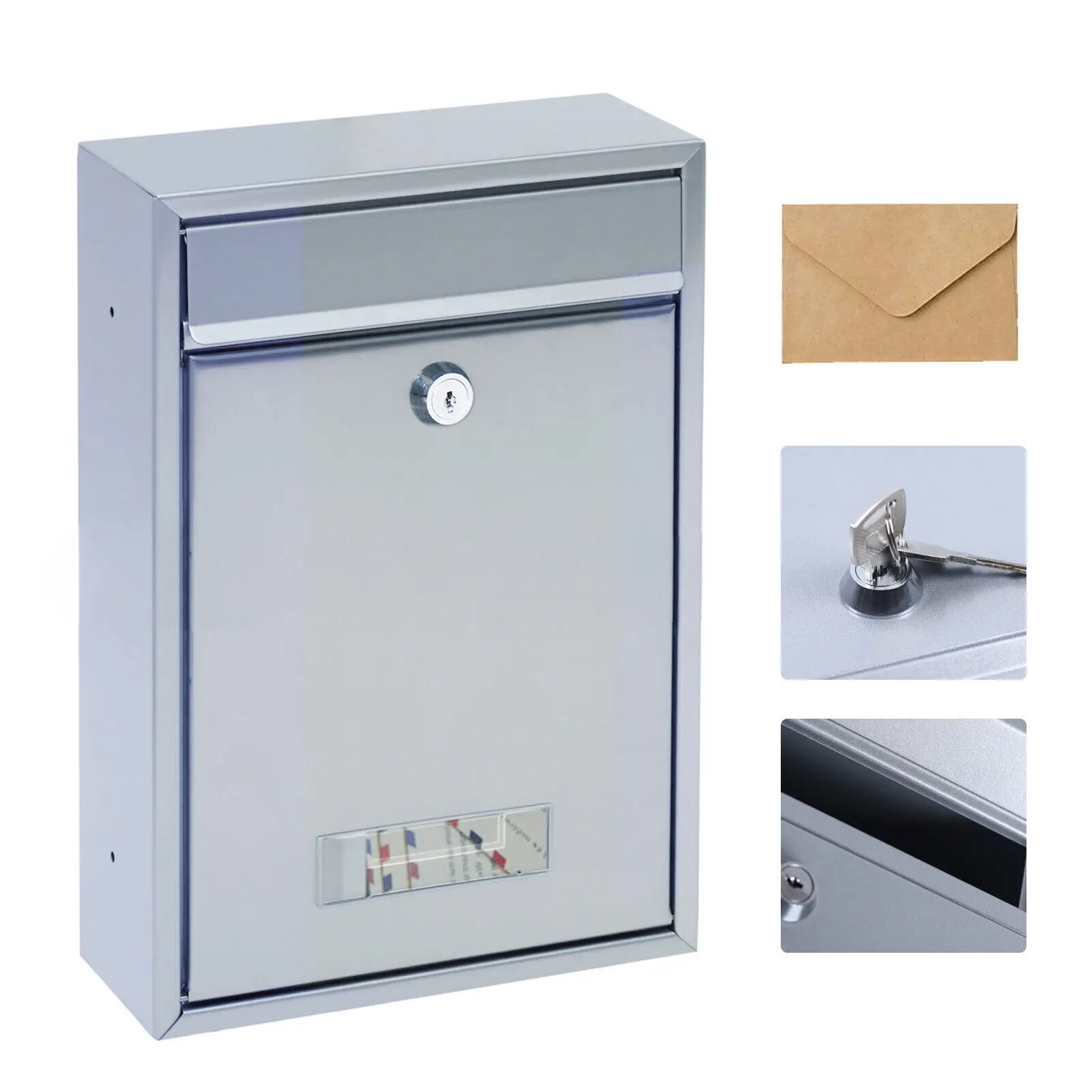 

Wall Mount Mailbox Security Lockable Mail Box Door Newspap Letter Drop Box TOP