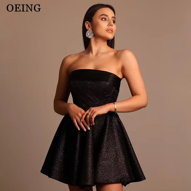 

OEING Black A-Line Elegant Prom Dresses Strapless Sleeveless Sequin Mini Short Party Gowns Dress 2025 Customized