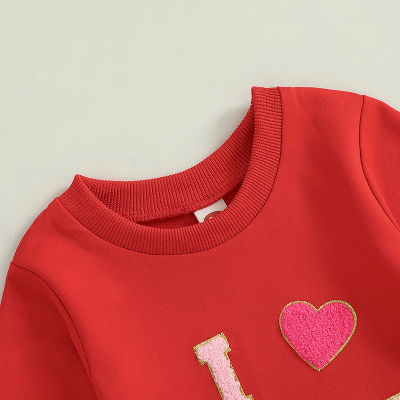 Baby Girl Valentine Sweatshirt Cute Letter Embroidery Round Neck Long Sleeve Fall Tops for Toddler Cute Clothes