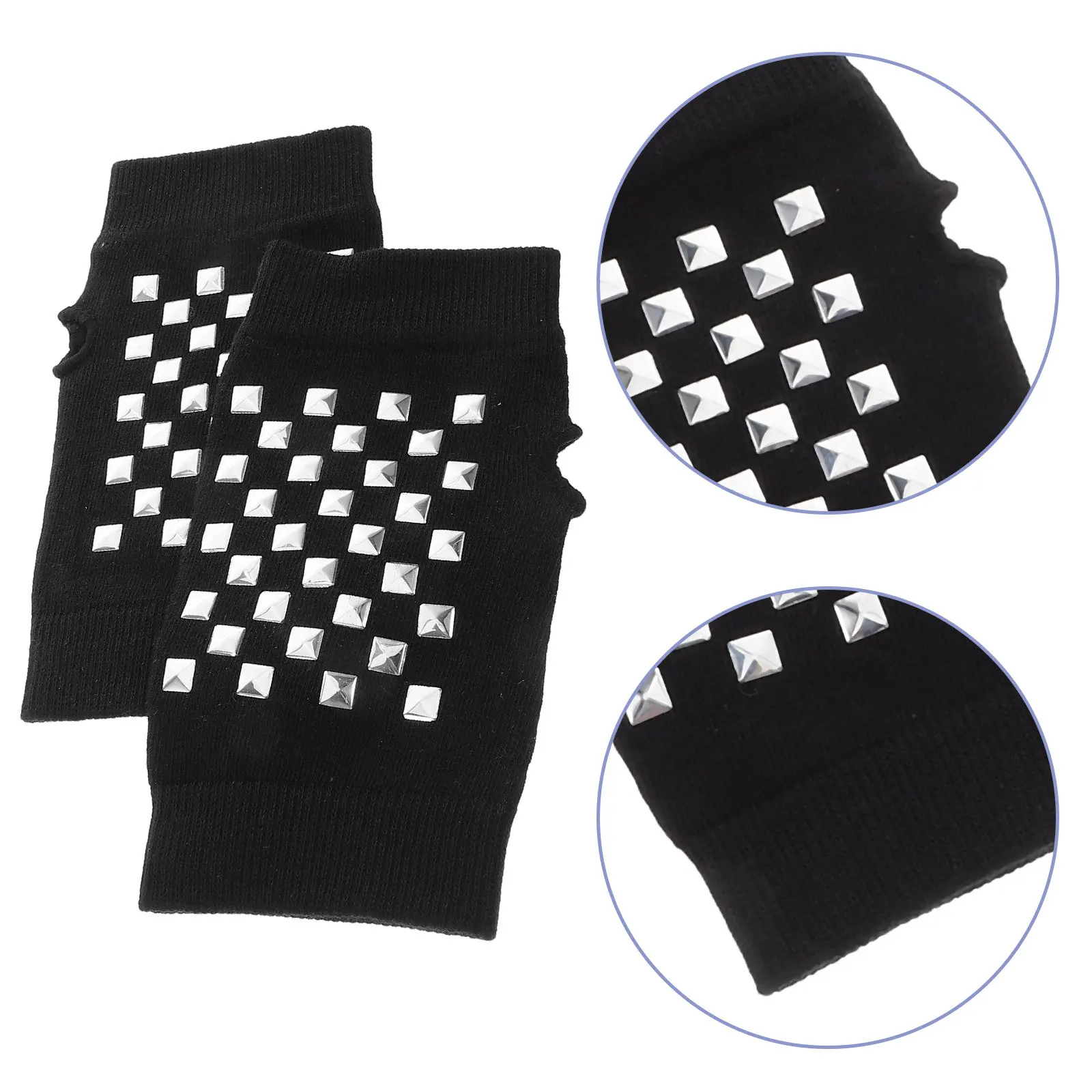 1Pair Women Fingerless Knit Gloves Half Finger Style Rivet Warm Breathable Gloves for Students Writing Typing Spring Autumn