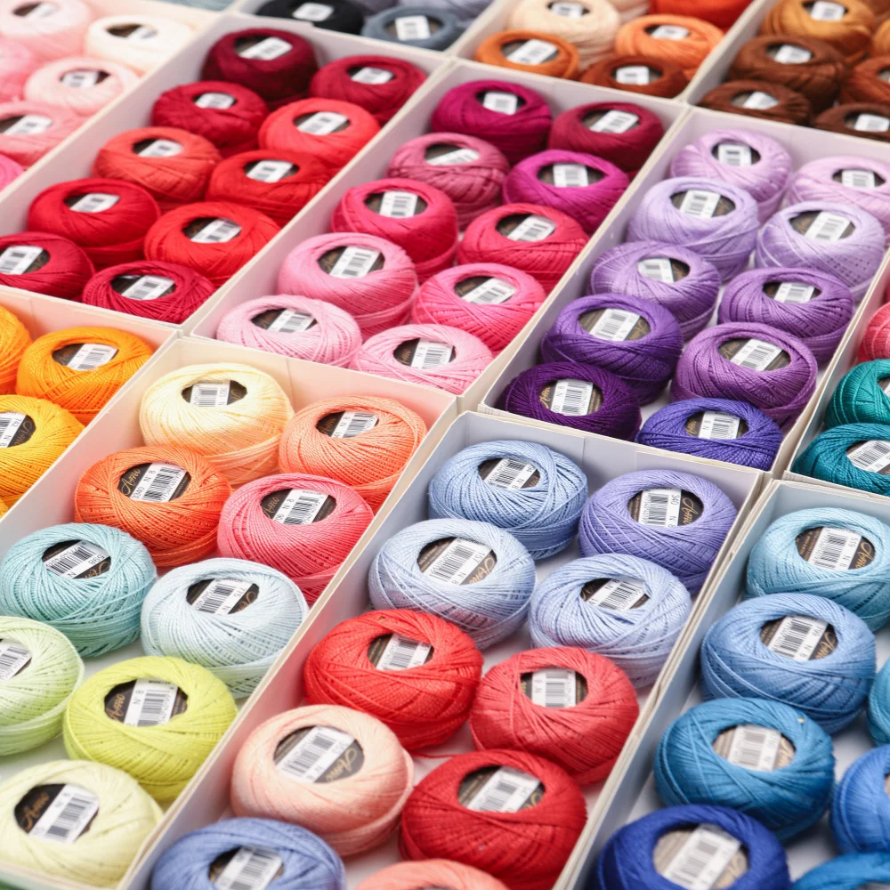 AmoHilos 40 Colors Set Size 8 Double Mercerized Long Staple Egyptian Cotton Pearl Crochet Thread 5 Grams Ball Each Five Choicese