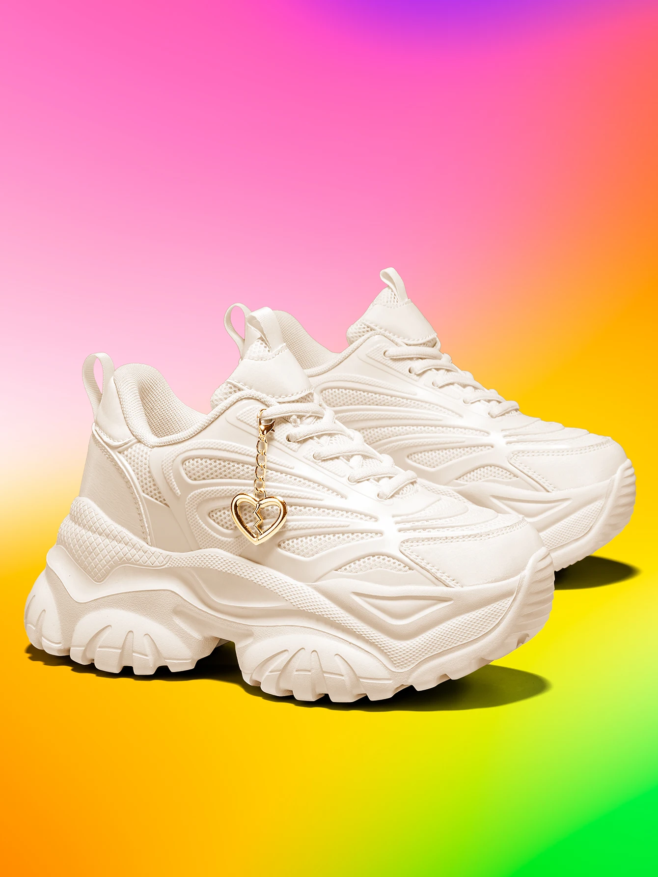 Women's Outdoor Eva Lightweight Thick-Soled Shoes with a 7cm Height Increase, in Off-White Color, Featuring Detachable Gold Broken Heart Pendant, Suitable for Running and Fitness, All-Season Sports Shoes view 6