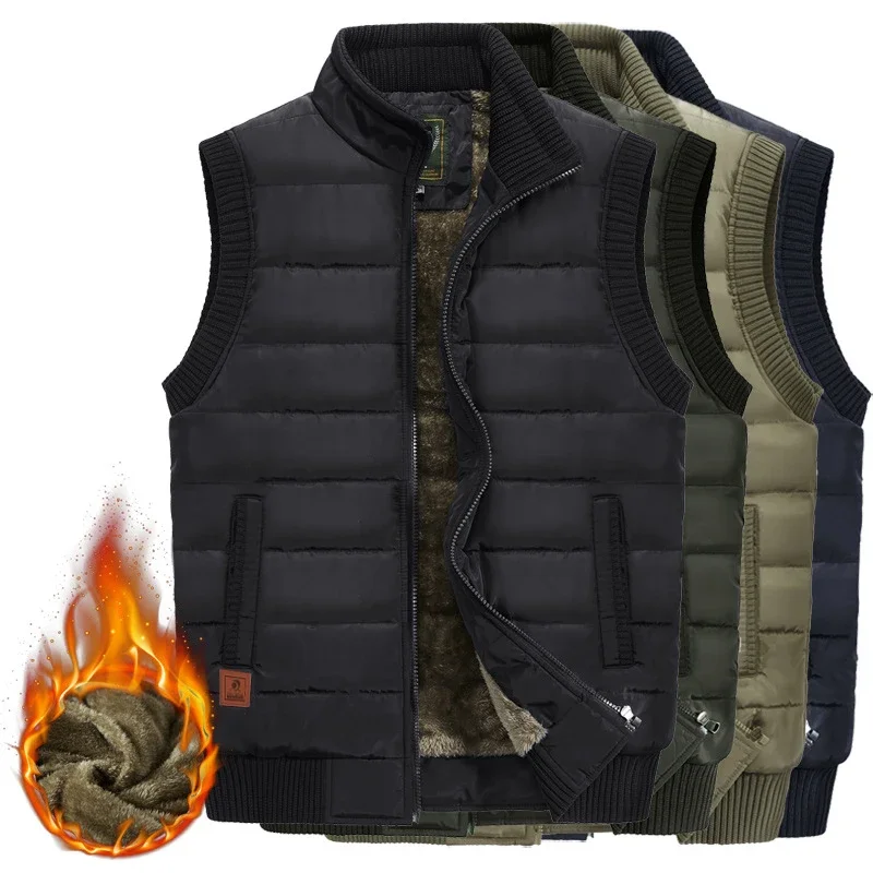 

Mens Jacket Sleeveless Vest Winter Male Fleece Warm Vest Coats Men Stand Collar Army Thicken Waistcoats Clothing 8XL Men Jacket