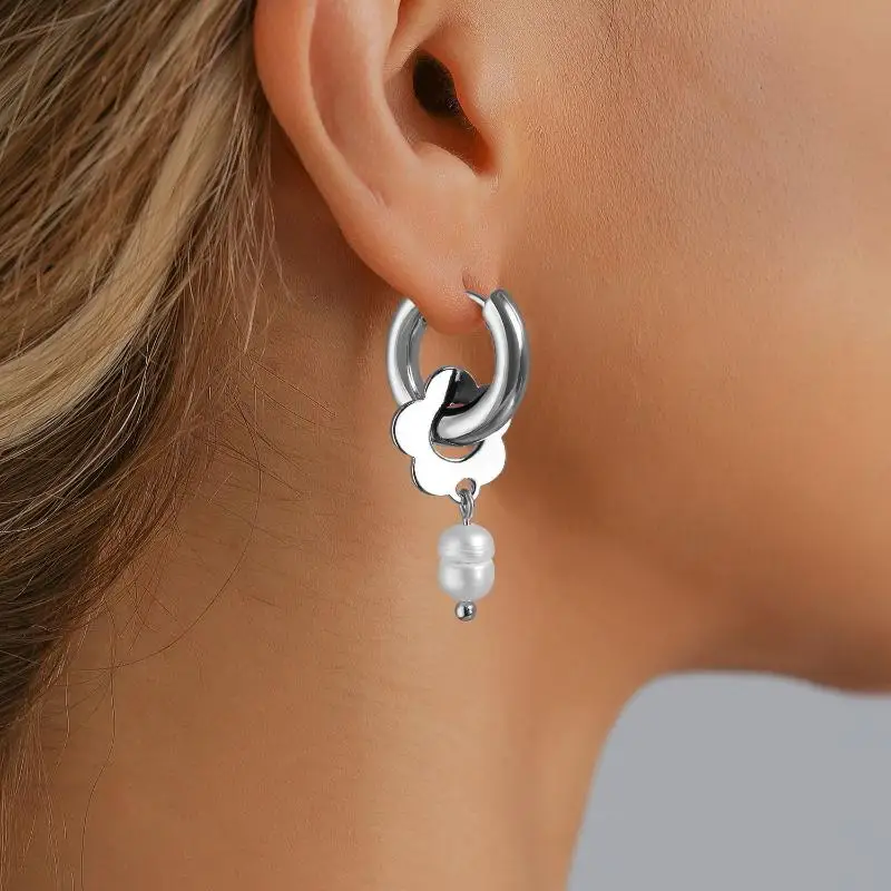 1 زوج فاسق فضي اللون عدم التماثل زهرة هوب أقراط النساء موضة الأحمر الزركون القلب أقراط مجوهرات اكسسوارات الحفلات هدايا