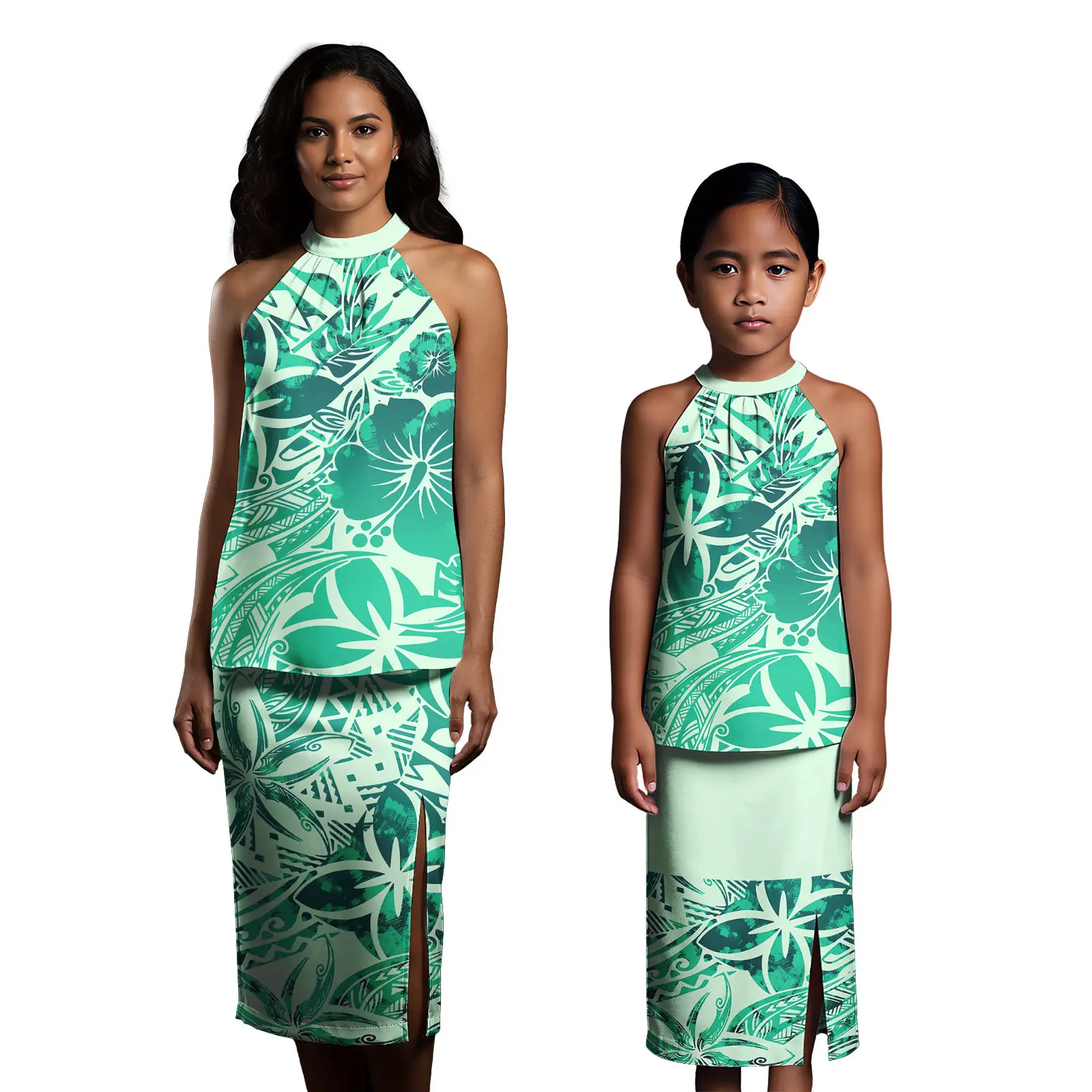 

Sexy Little Girls Party Dresses Matching Outfits for Family Casual Polynesian Tribal Samoa Tapa Girls Clothing Sets