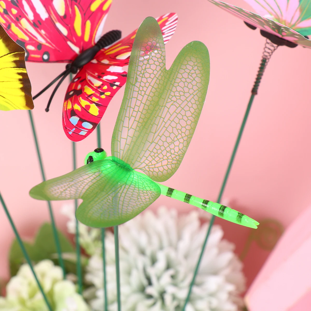 

24pcs Simulated Butterfly Dragonfly Insert Pole Ornament Home Office Decor Craft Green Plant Vase Flowerpot Gardening Bonsai Art