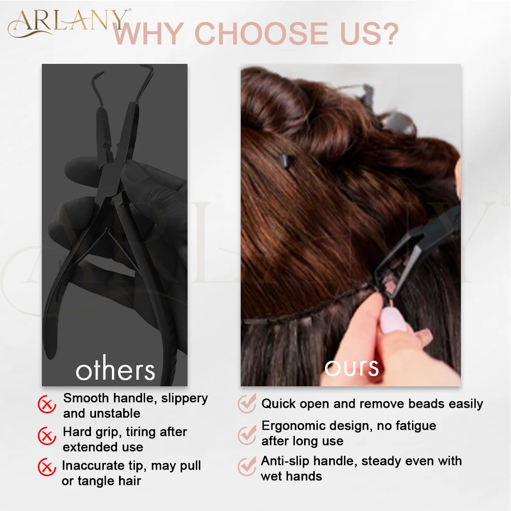 ARLANY كماشة تمديد الشعر لإزالة الخرز الصغير كماشة ميكرولينك مع مقبض مضاد للانزلاق لملحقات اللحمة #4