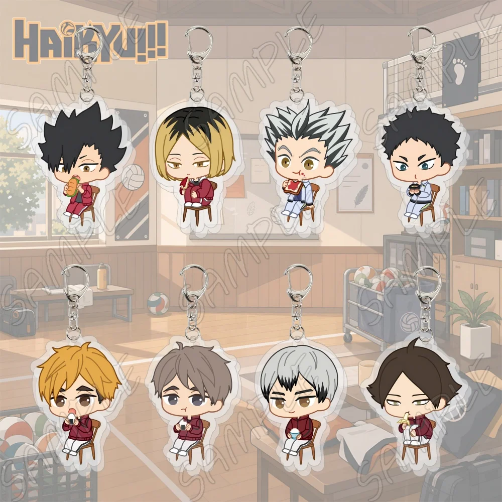 Anime Haikyuu Acrylic Keychain 6cm Cute Chibi Eating Snack Figure Hinata Kageyama Kenma Kuroo Oikawa Bag Pendant Key Ring Gifts