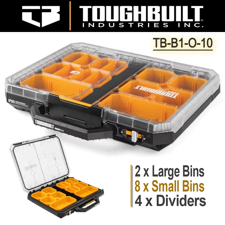 ToughBuilt TB-B1-O-10 Low Profile Full Organizer Includes 2 x Large Bins, 8 x Small Bins and 4 x Dividers