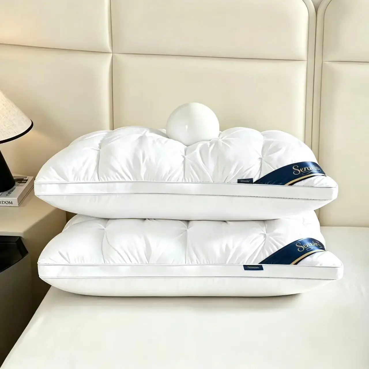 Ergonomic Cervical Bed Pillow for Sleeping Orthopedic Neck Pain Relief Pillows for Side Back Sleepers Luxury Hotel Quality Hypoallergenic Down Alternative Fill Tufted Cushion 1/2 Pcs