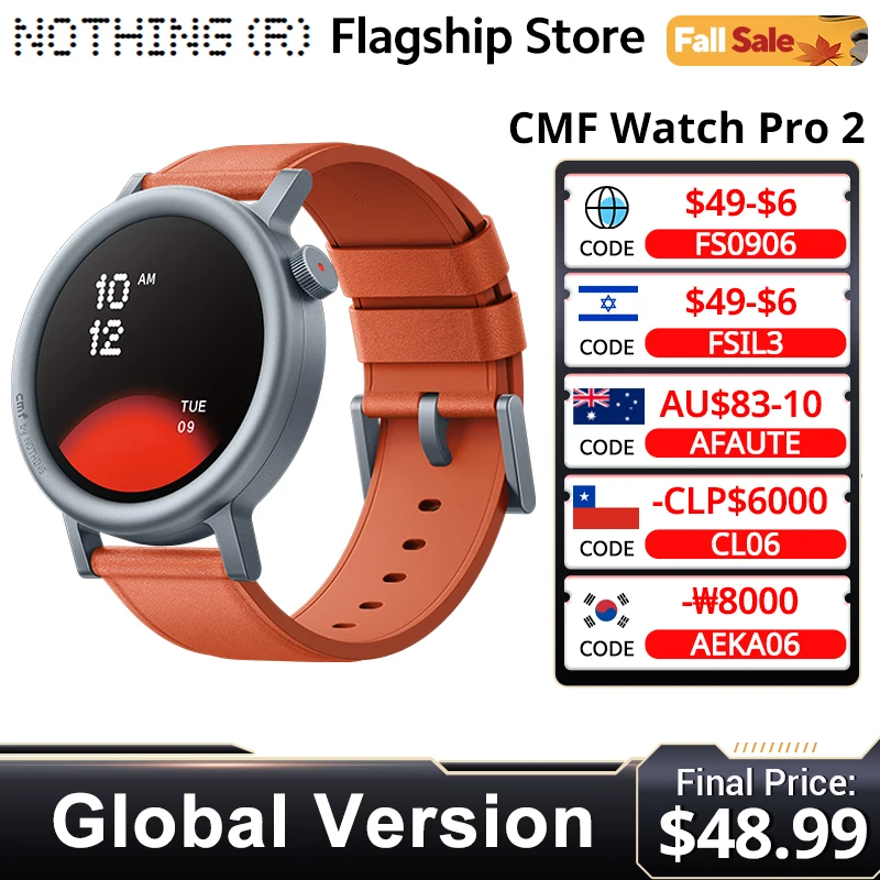 

CMF от Nothing Watch Pro 2 Глобальная версия BLUETOOTH CALLS 1,32 дюйма AMOLED 60 FPS Дисплей 11-дневный срок службы батареи Мониторы SpO2 GPS