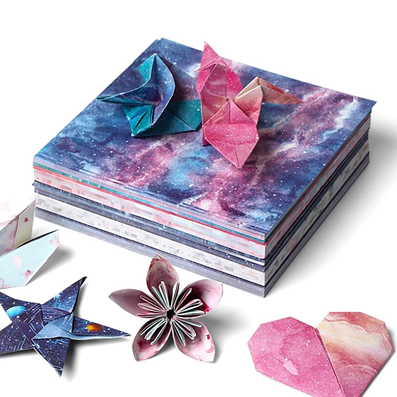 60/65 Adet Uzay Yıldız Çiçek Origami Kağıt Çift Taraflı Katlanır kendi başına yap kağıdı Zanaat