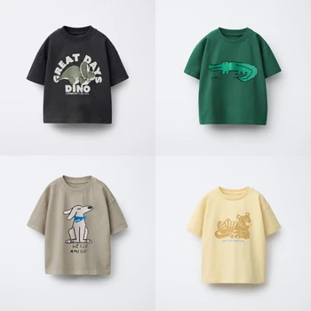 Animal Pattern Boys Clothes T-shirt Summer New Simple Fashion Short Sleeve Tops Kids Tees Round Collar Print Children's T Shirts