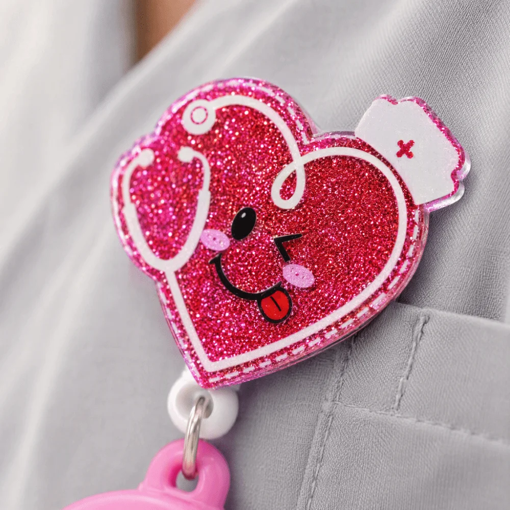 Cartoon Retractable Retractable Pocket Watch Multi-functional Clip-On Badge Reel Cartoon Glitter Silicone Nurse Watch Doctors