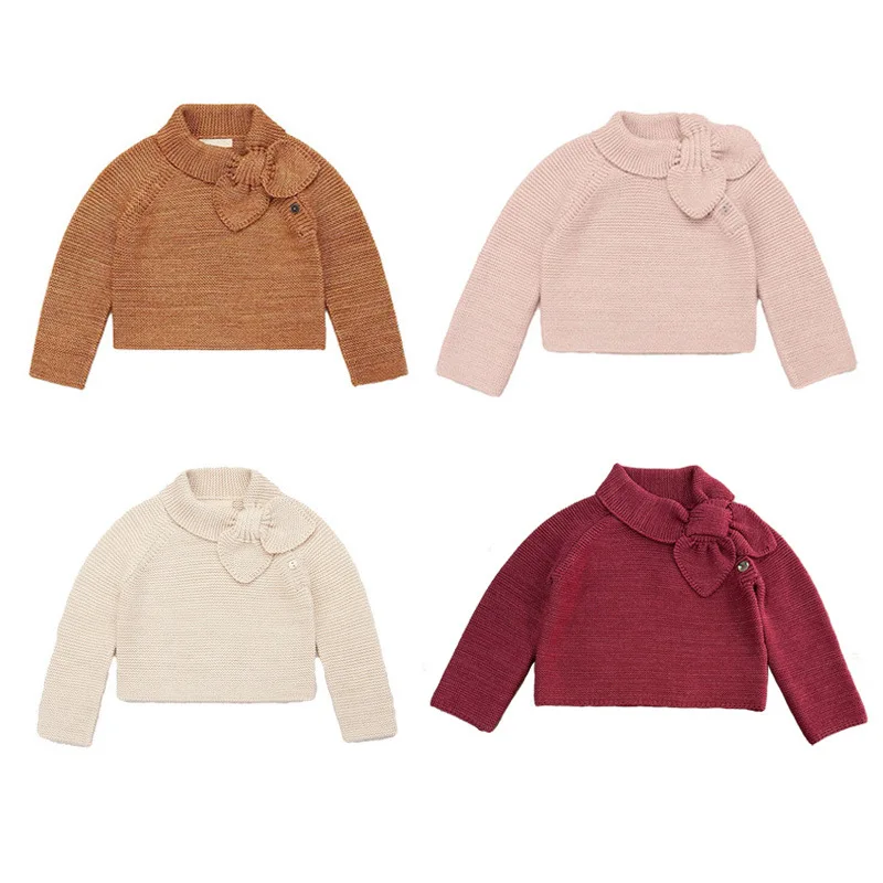 

Autumn MP Baby Girls Knit Sweaters Pullover Kids Cotton Clothes Winter Toddler Girl Bow Tie Vintage Sweater Knitwear Tops 2-9Y